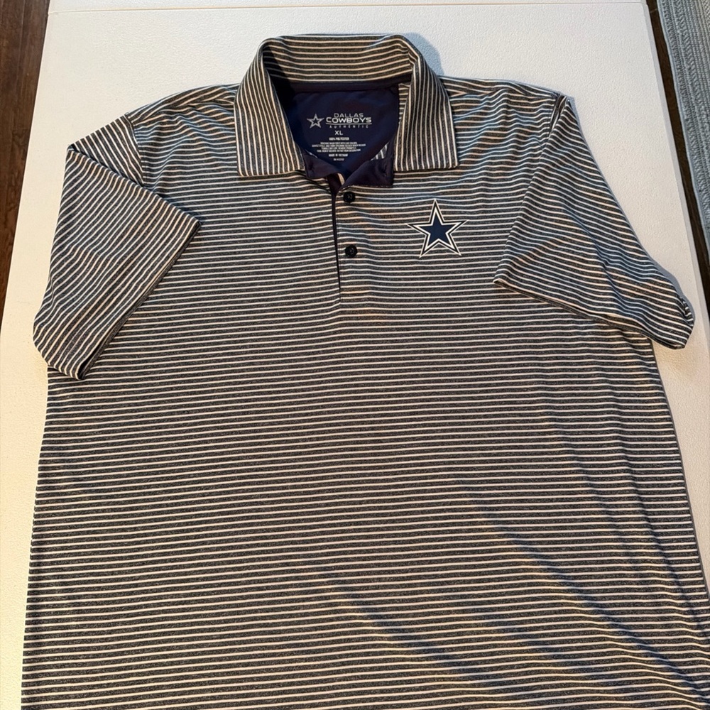 Dallas Cowboys Authentic Men's Polo Size XL Blue White Striped Star Team Logo